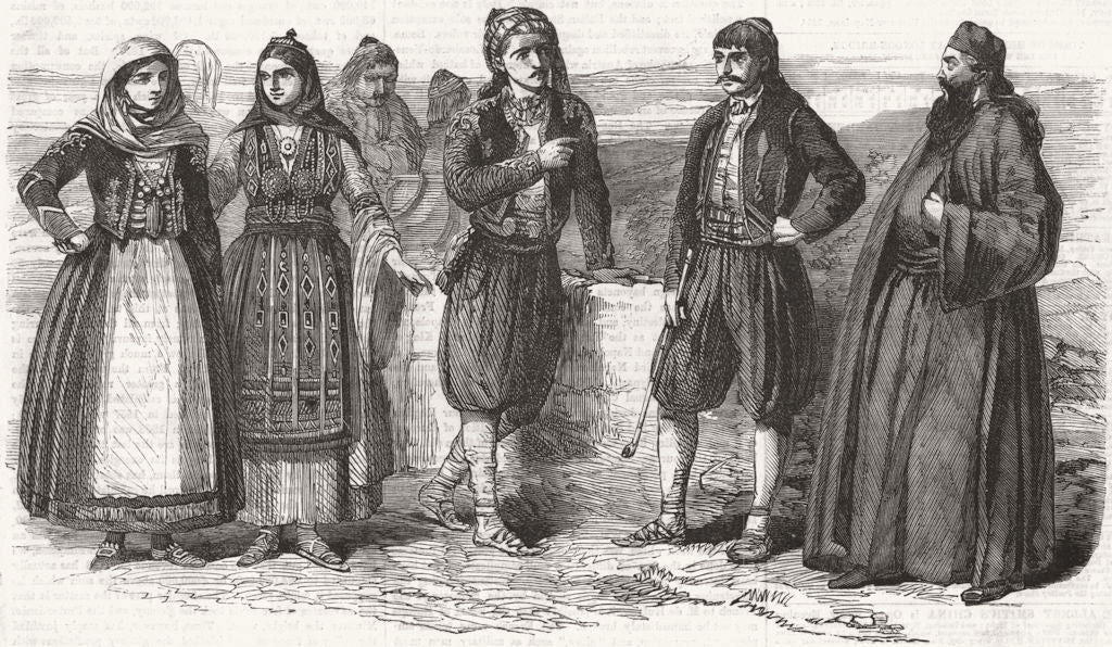CORFU. dress; Holiday DRESS; Ordinary; Greek Priest 1859 old antique print